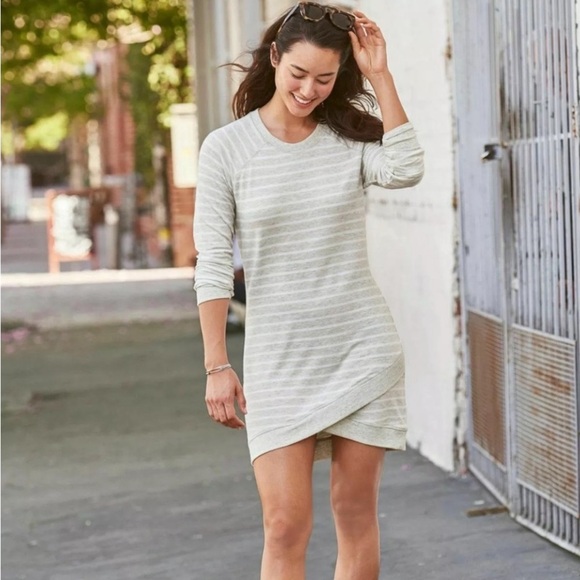 Athleta Gray Striped Criss Cross Sweatshirt Dress - Picture 1 of 6
